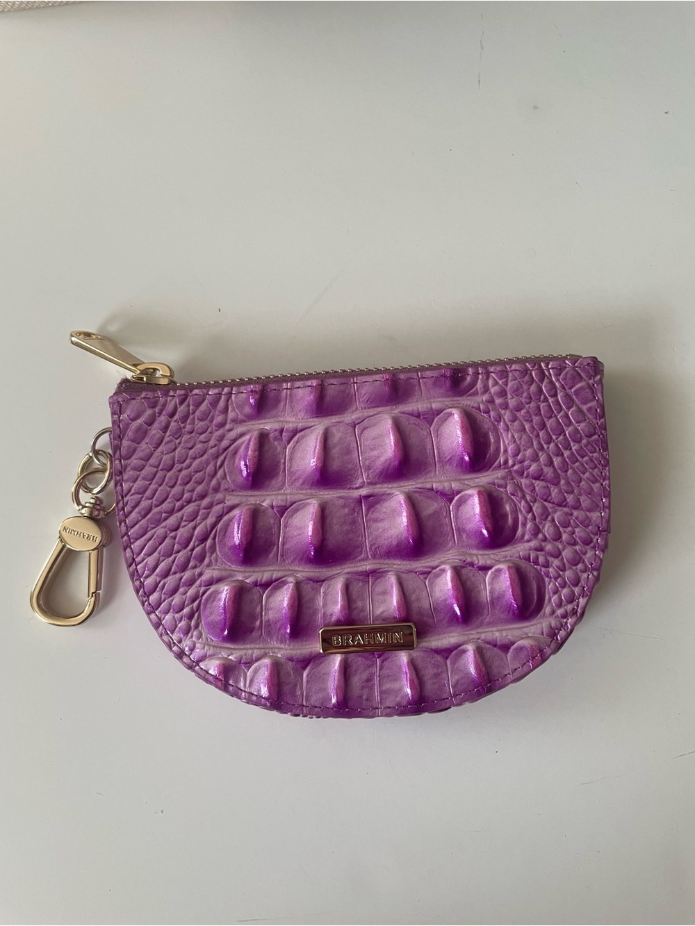 Brahmin Metallic Purple Croc-Embossed Coin Pouch